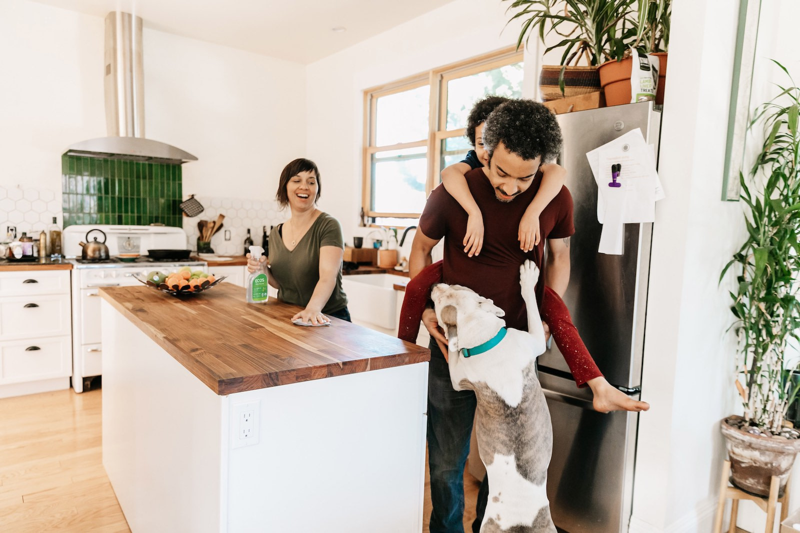 Healthy Playful Family Cleaning Kitchen