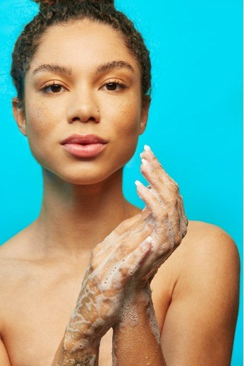 Woman Washing Hand With Hypoallergenic Liquid Hand Soap